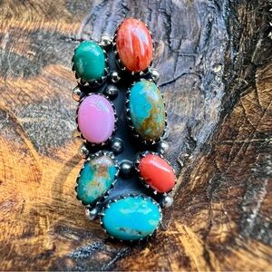 925 Sterling Silver Multistone Cluster Ring Size 7 Southwestern